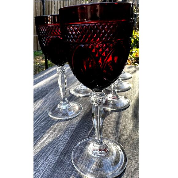 Cristal D'Arques Durand Antique Ruby Red Wine Glass/Goblet Vintage 70s-Set of 8 - Picture 2 of 6